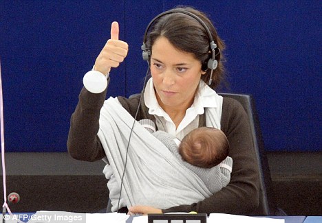 Source: AFP/Getty Images MEP Licia Ronzulli votes for the extension of paid maternity leave. 